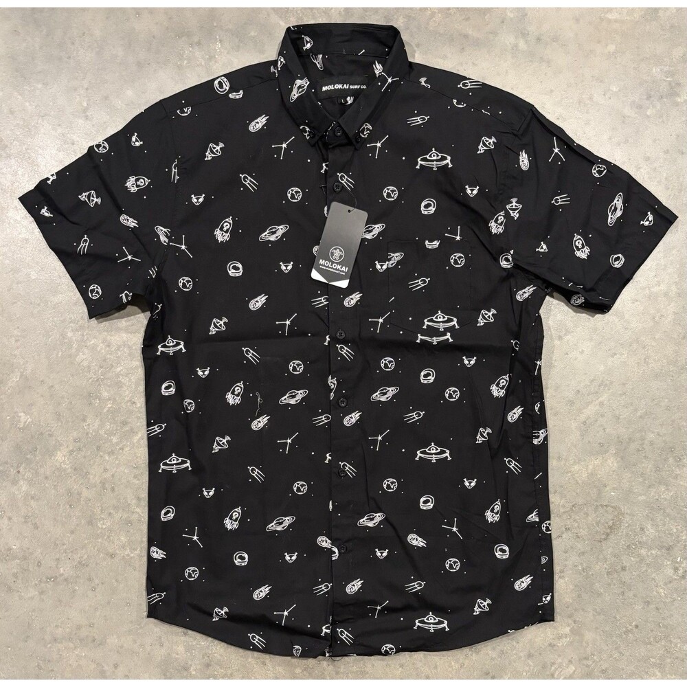 NWT Molokai Surf Space Aliens UFOs Themed Button Down Shirts Mens Large